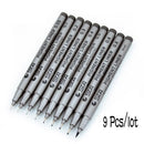 9pcs Black Liner Pen Set Brush Sketch Drawing Markers