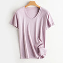 Women Silk T-shirts Mercerized Cotton O Neck Short Sleeve Casual Tops