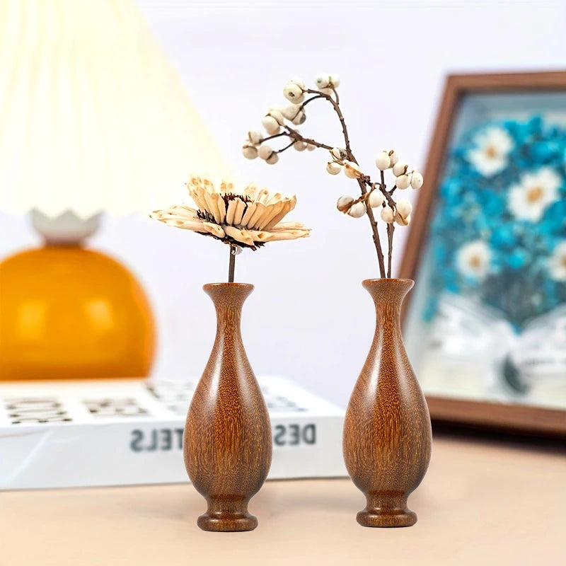 Mini Walnut Wood Vase Decorative Tabletop Dry Flower Arrangement