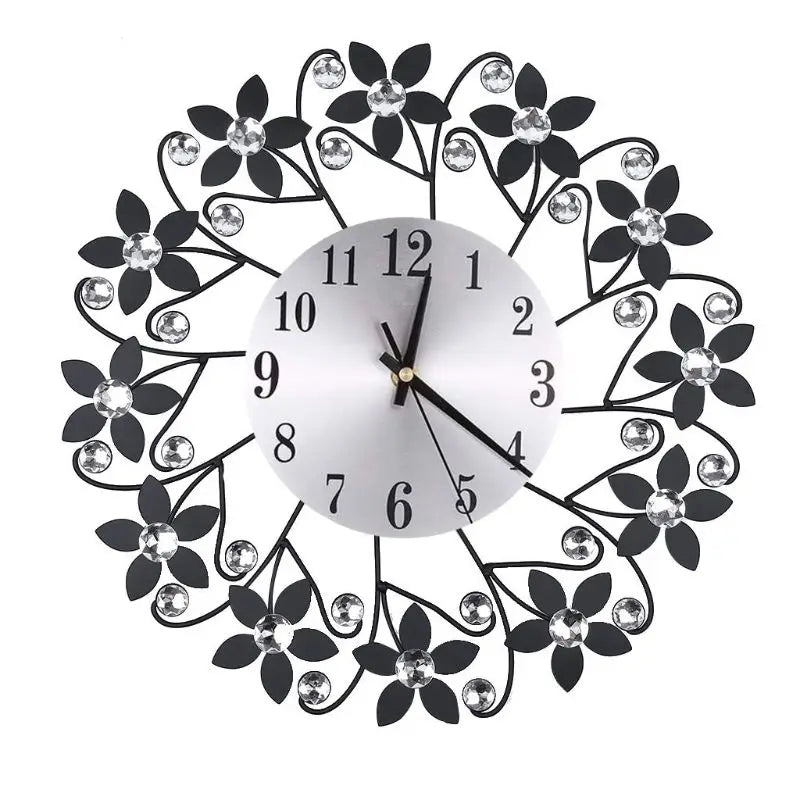 35cm European 3D Large Wall Clock Flower Rhinestone Silent Design