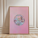 Silver Disco Ball Canvas Painting Pink Minimalist Wall Art Decor