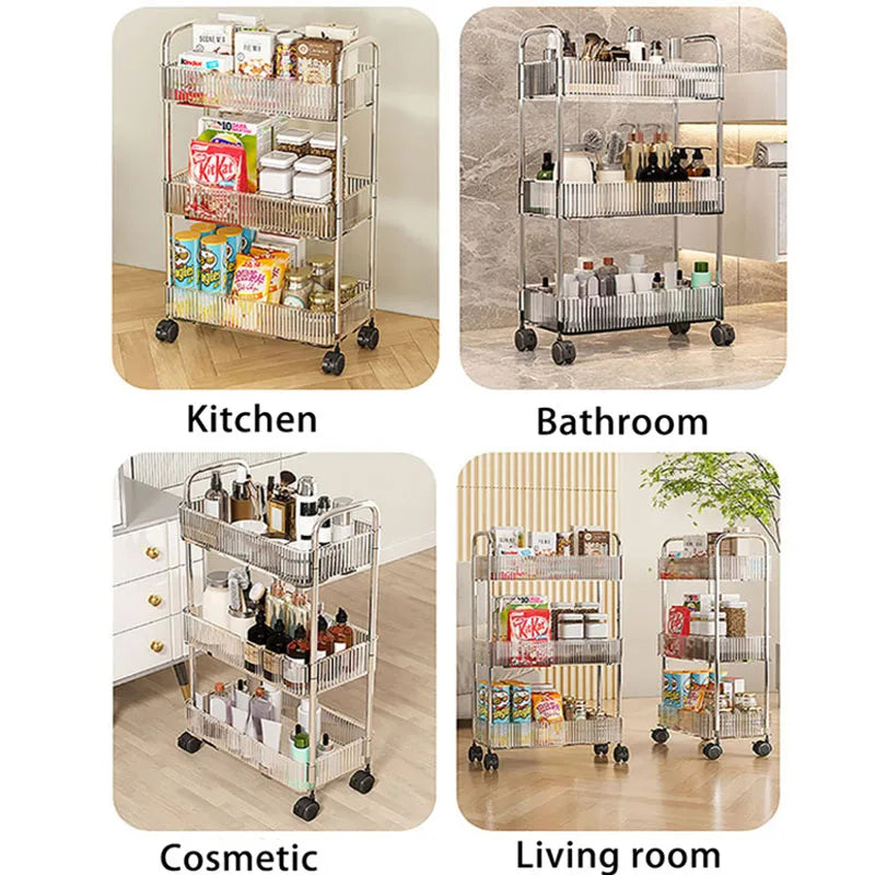 Mobile Rolling Storage Cart With 2 3 4 Tiers Multi-Layer Organizer