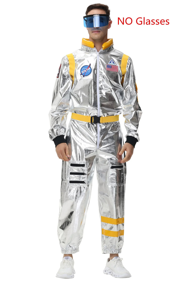 Adult Silver Astronaut Costume Space Jumpsuit For Men And Women