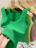 Zjaiss Women Ribbed Tank Top Solid Round Neck Stretchy Camisole