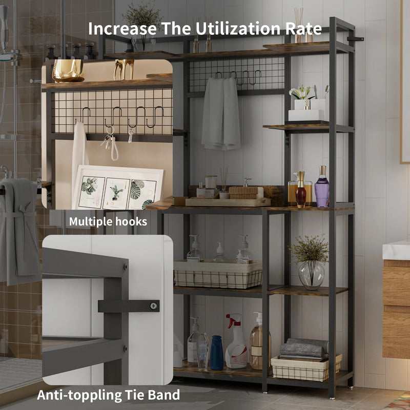 5 Tier Large Industrial Baker's Rack With Shelves Hooks Storage