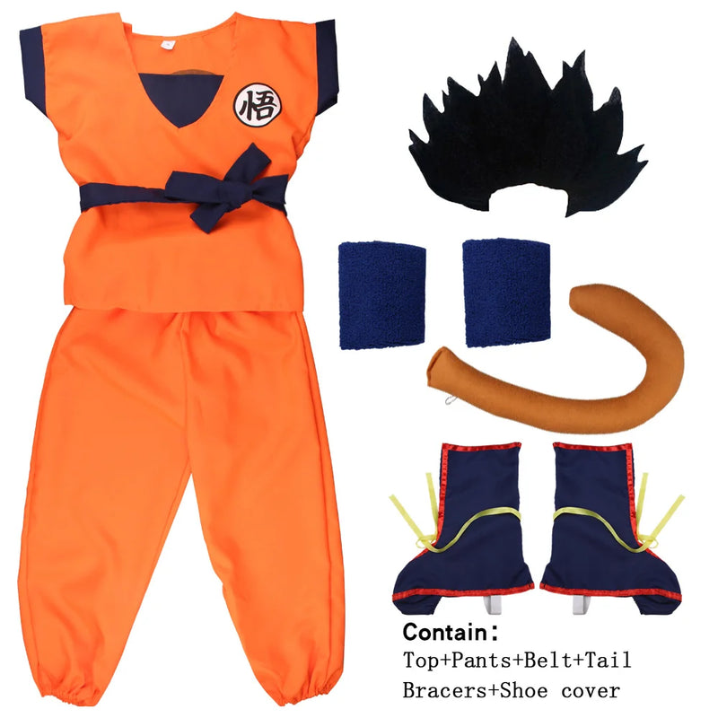 Goku Cosplay Costume Full Set Vest Belt Wristbands For Kids Adults