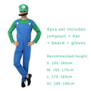 4pcs Luigi Cosplay Costume Super Bros Jumpsuit Anime Outfit