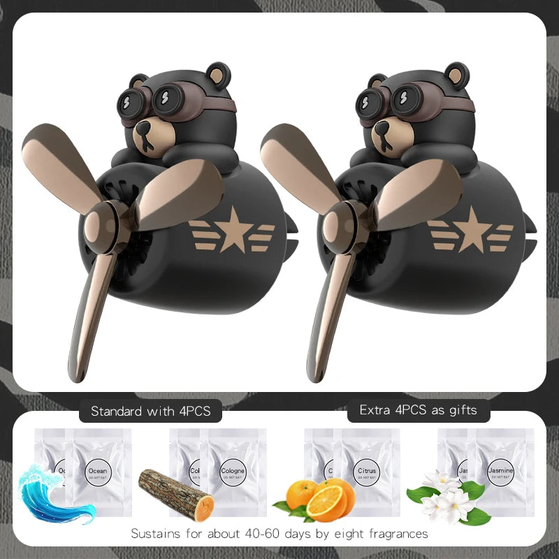 Rotating Airplane Pilot Bear Car Air Freshener Vent Clip Diffuser