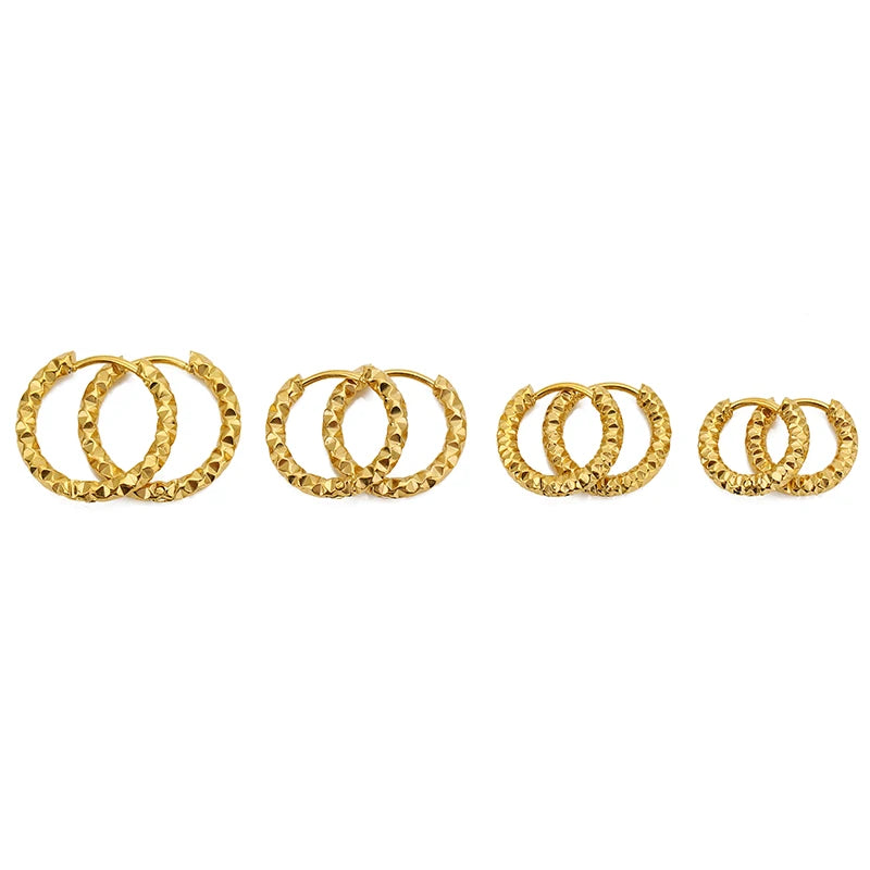 6pcs Stainless Steel Hoop Earrings Round Embossed Jewelry Set