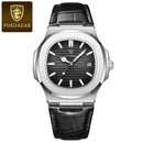 POEDAGAR Casual Square Men's Leather Quartz Watch Waterproof Luminous