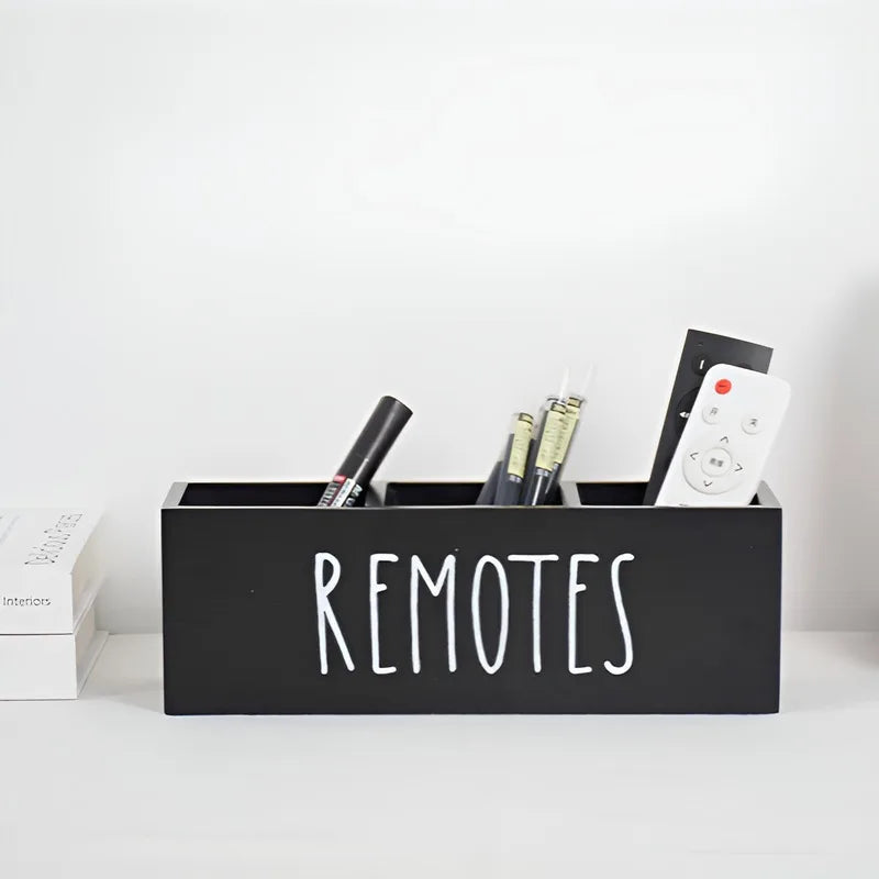 Wooden Remote Control Organizer With Desk Storage For Home Office