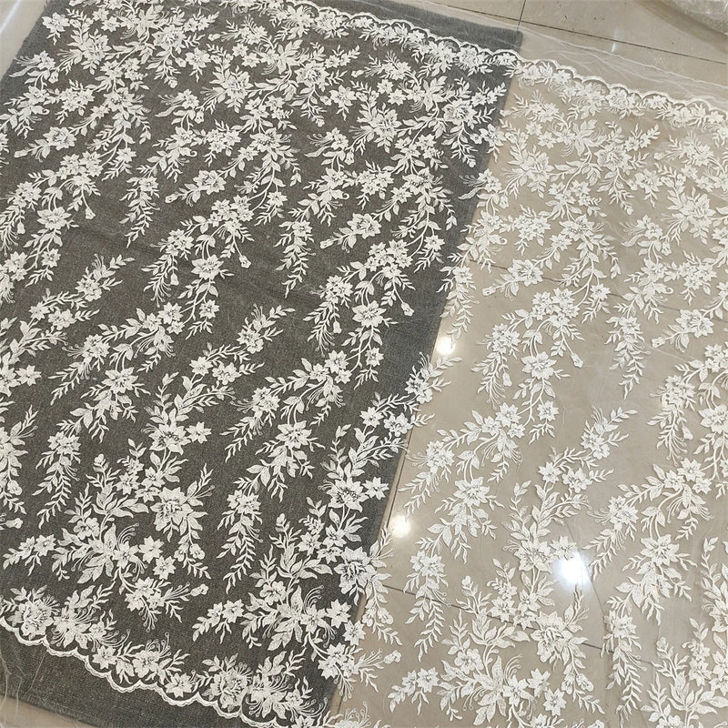Off White Embroidery Mesh Lace Fabric For Evening Dress Sewing