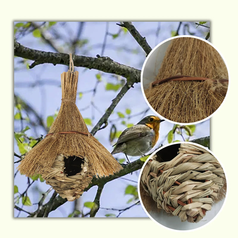 Handwoven Natural Grass Hummingbird House For Garden Patio Lawn