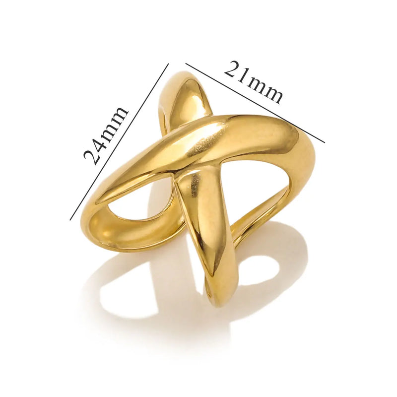 Gold Texture Stainless Steel Adjustable Geometric Rings For Women