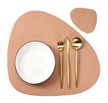 Faux Leather Placemats Oval Black Sets With Coasters Kitchen Decor