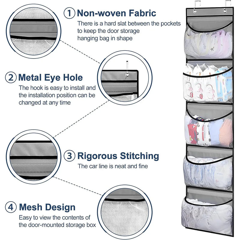Foldable Over The Door Clothes Organizer With 5 Pockets For Closet