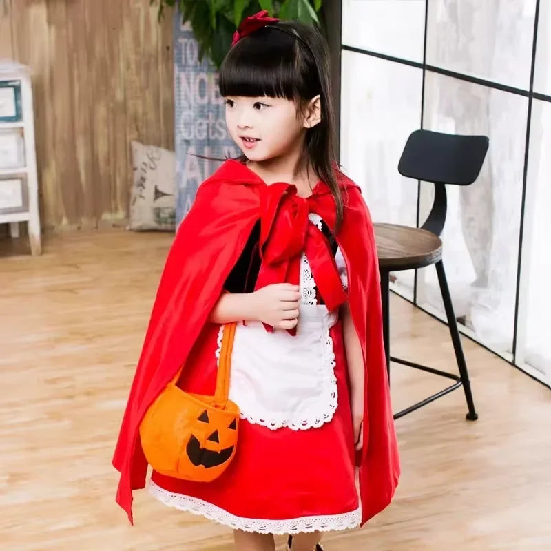 Girls Little Red Riding Hood Costume Halloween Christmas Performance Dress