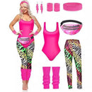 Pink Retro 1980s Women's Sportswear Set 7-Piece Glamorous Design