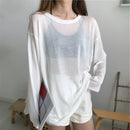 Sheer T-shirts Women Loose Fit Summer Long Sleeve Breathable Top