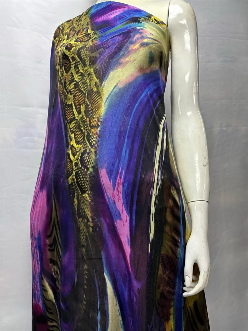 Silk Chiffon Fabric Soft Printed Tulle Lace For Sewing Dresses 3.5 Meters