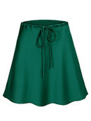 Satin Mini Skirt Women High Waist Drawstring A Line Summer Silk