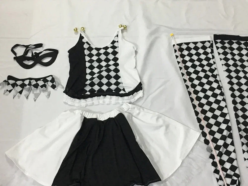 Women's Black And White Clown Costume Circus Halloween Party Outfit