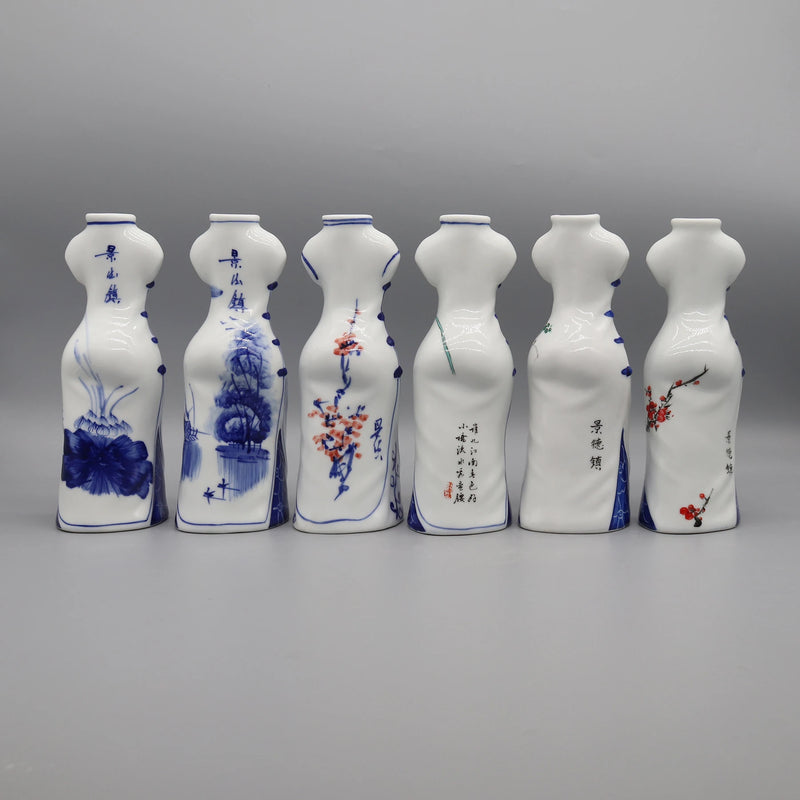 Hand Painted Ceramic Cheongsam Figurine Small Elegant Vase Decor