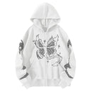 Y2k Women's Oversized Hoodie Black Zip Up Butterfly Print Loose