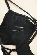 Gothic One-Piece Swimsuit Women Butterfly Lace-Up Cutout Swimwear