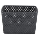 Large Gray Resin Wicker Storage Bin With Handles For Organizing