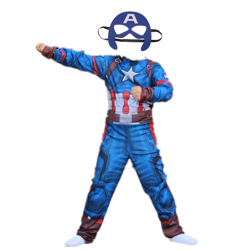 Captain America Kids Cosplay Costume Jumpsuit Mask Superhero Role Play