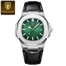 POEDAGAR Casual Square Men's Leather Quartz Watch Waterproof Luminous