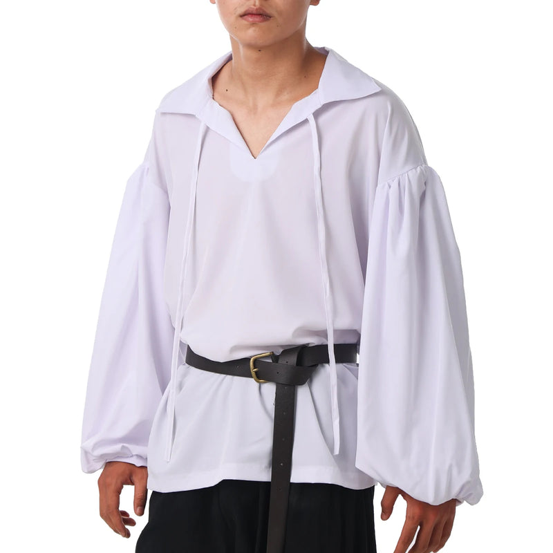 Mens Pirate Shirt Medieval Renaissance Costume Fluffy Sleeve Vintage Style