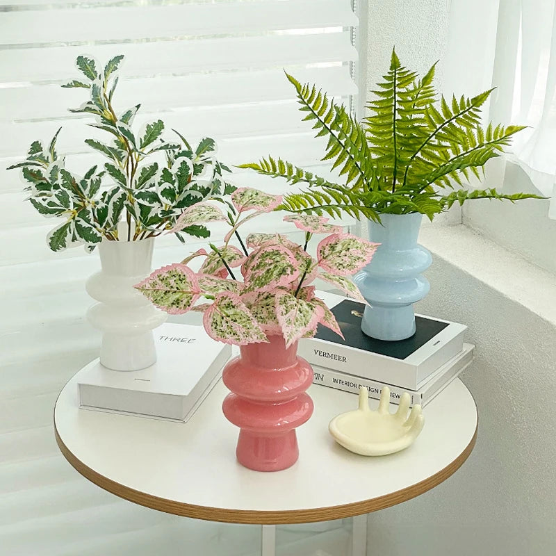 Modern Pink Glass Vase Hydroponic Flower Vase For Home Decor