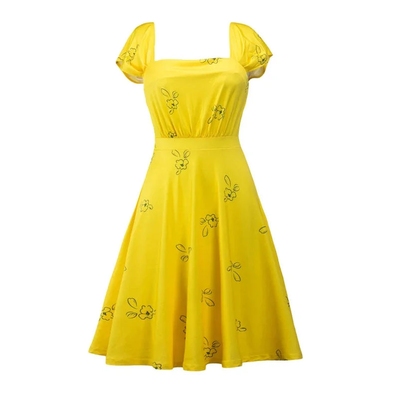 La La Land Mia Cosplay Costume Yellow Summer Dress Sleeveless Skirt