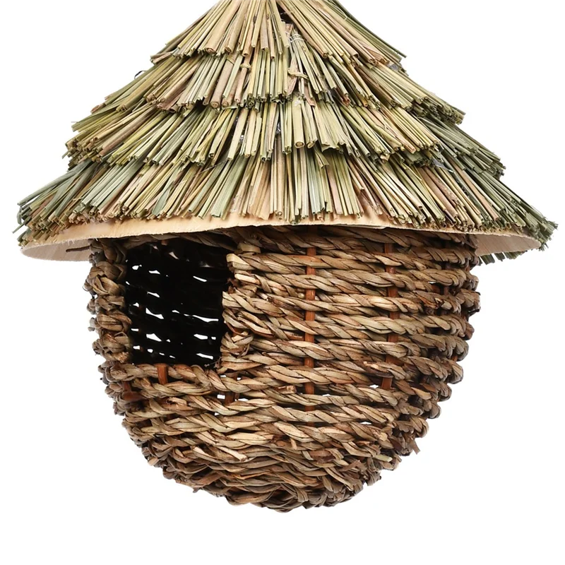 A96K Hanging Bird Nest Straw Grass Outdoor Hummingbird House