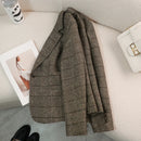 Women Woolen Jackets Plaid Vintage Thick Long Sleeve Winter Coats