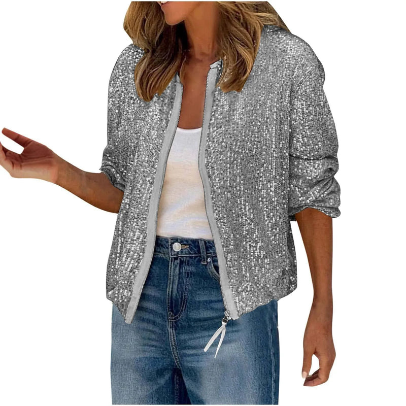 Women Sequin Jacket Long Sleeve Glitter Casual Elegant Cardigan