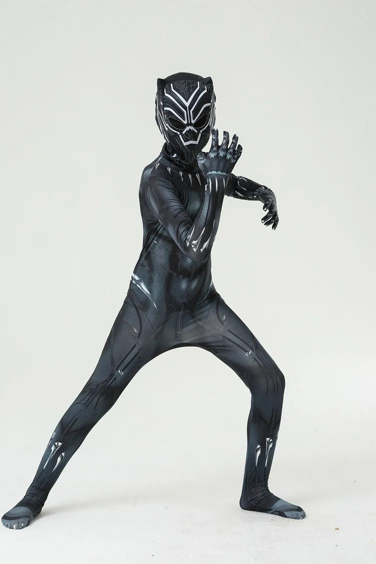 Black Panther Cosplay Costume Kids Boys Girls Jumpsuit Bodysuit