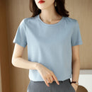 Women Silk T-shirts Mercerized Cotton O Neck Short Sleeve Casual Tops