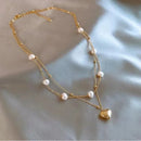 Women's Pearl Necklace Gold Beads Double Layer Chain Choker