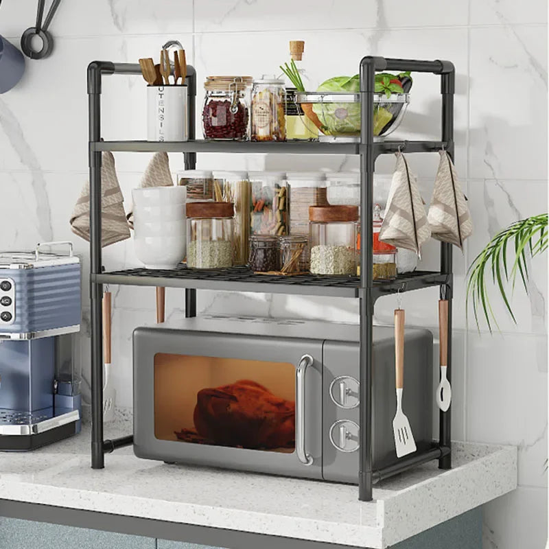 Multi-functional Double Kitchen Microwave Rack Oven Seasoning Storage Rack