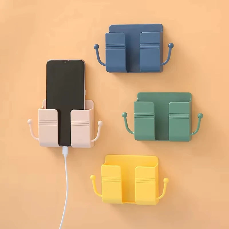 Punch Free Wall Shelf Organizer With Remote And Phone Holder Stand