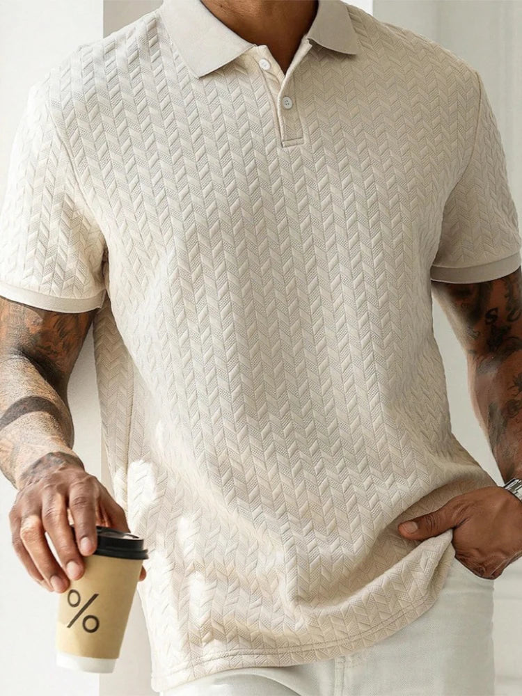Mens Textured Polo Shirts Casual Buttoned Short Sleeve Spring Summer