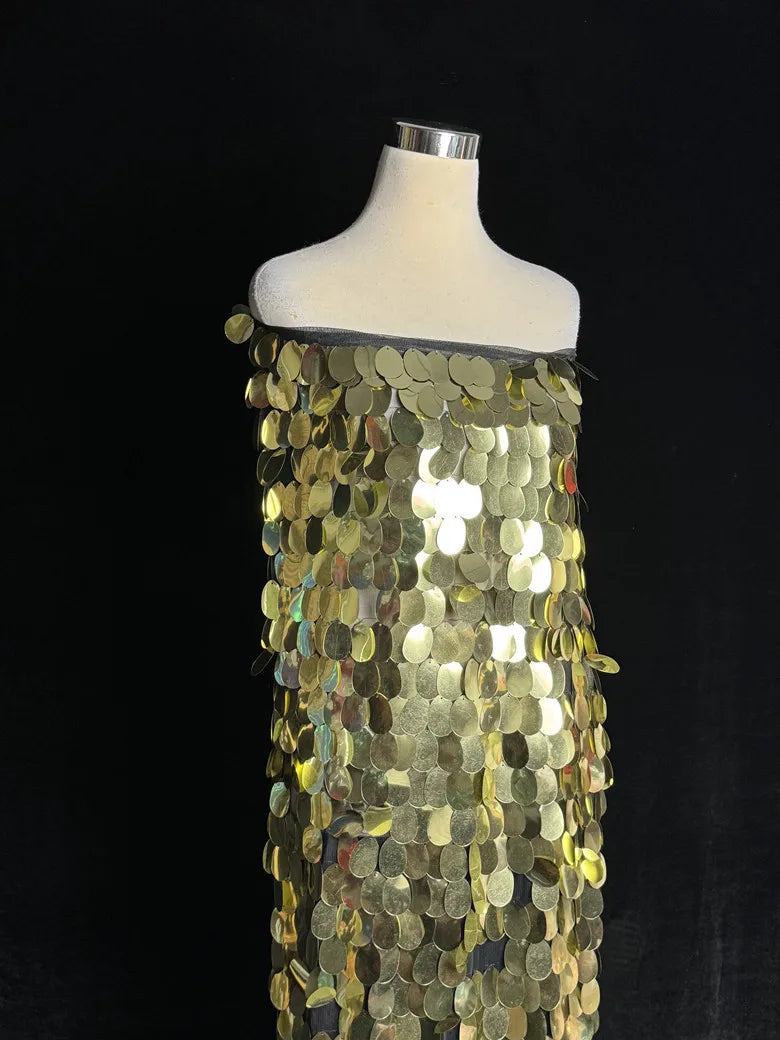 1yard 4cm Golden Sequin Fabric Oval Shape For Ceremonial Dress