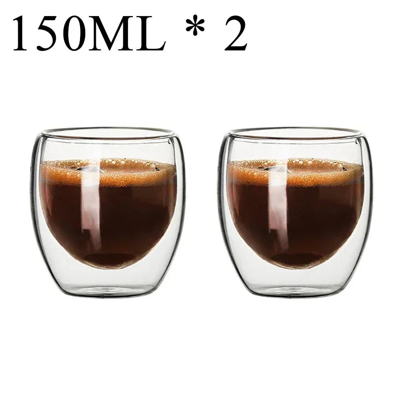 Double Wall Borosilicate Glass Mug Set Heat Resistant Tea Coffee Cups