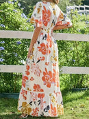 Women Maxi Dress Casual Printed O-neck Short Sleeve A-line Beach