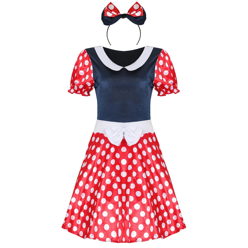 Minnie Mouse Dress Costume Women Summer Cartoon Outfit With Headband Set