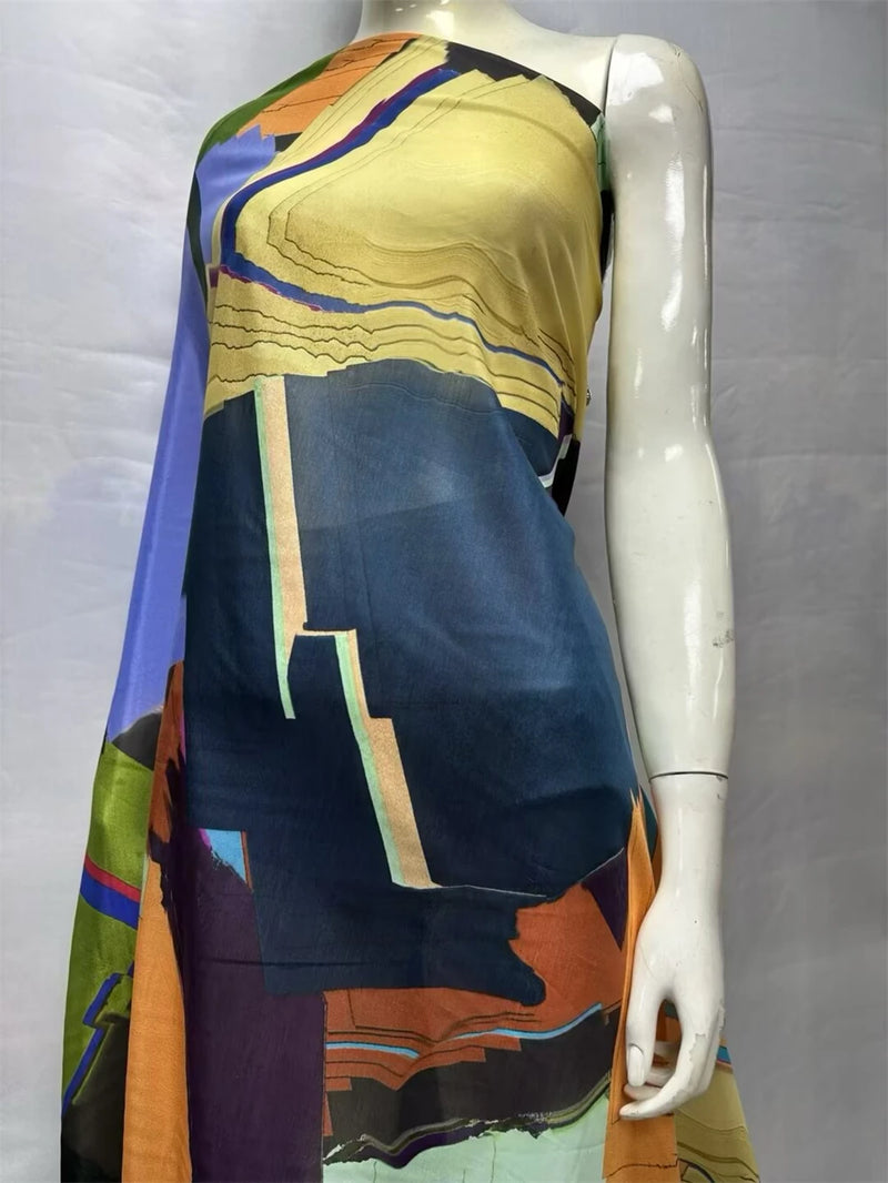 Silk Chiffon Fabric Soft Printed Tulle Lace For Sewing Dresses 3.5 Meters