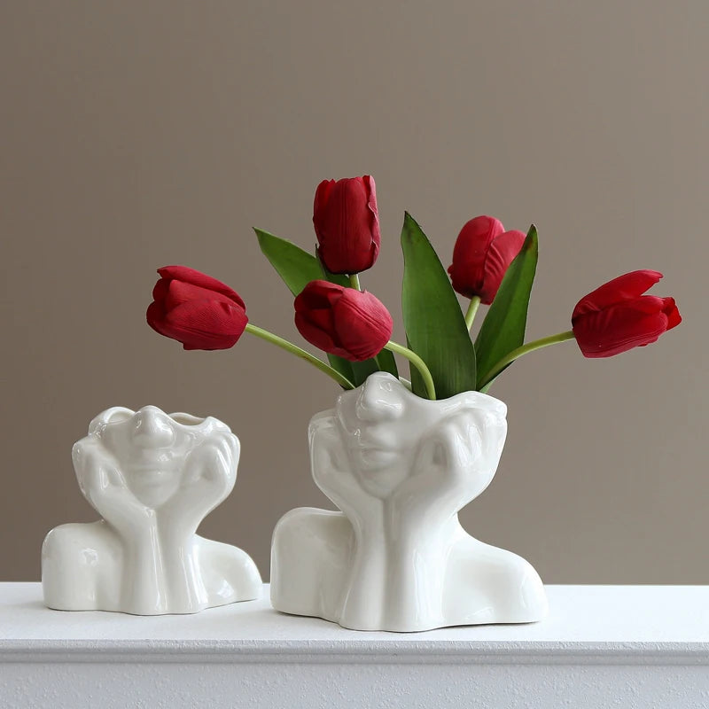 Human Ceramic Vase Scandinavian Art Statue Tabletop Home Decoration